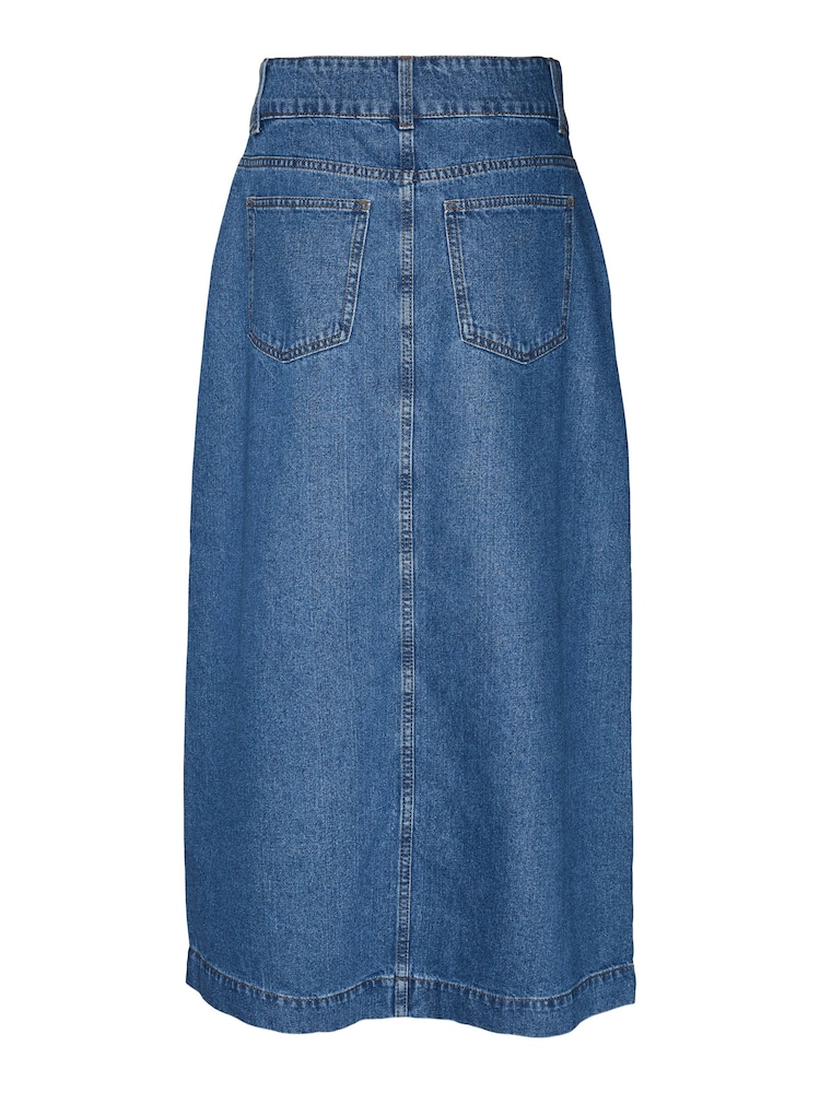 VERO MODA Blue 100% Cotton Button Detail Denim Midi Skirt - Image 7 of 7