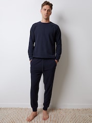Threadbare Blue Waffle Textured Fleece Loungewear Set - Image 1 of 4