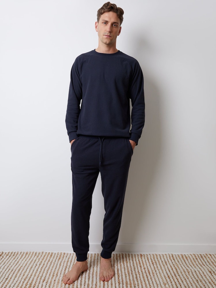 Threadbare Blue Waffle Textured Fleece Loungewear Set - Image 1 of 4 Threadbare Blue Waffle Textured Fleece Loungewear Set - Image 1 of 4