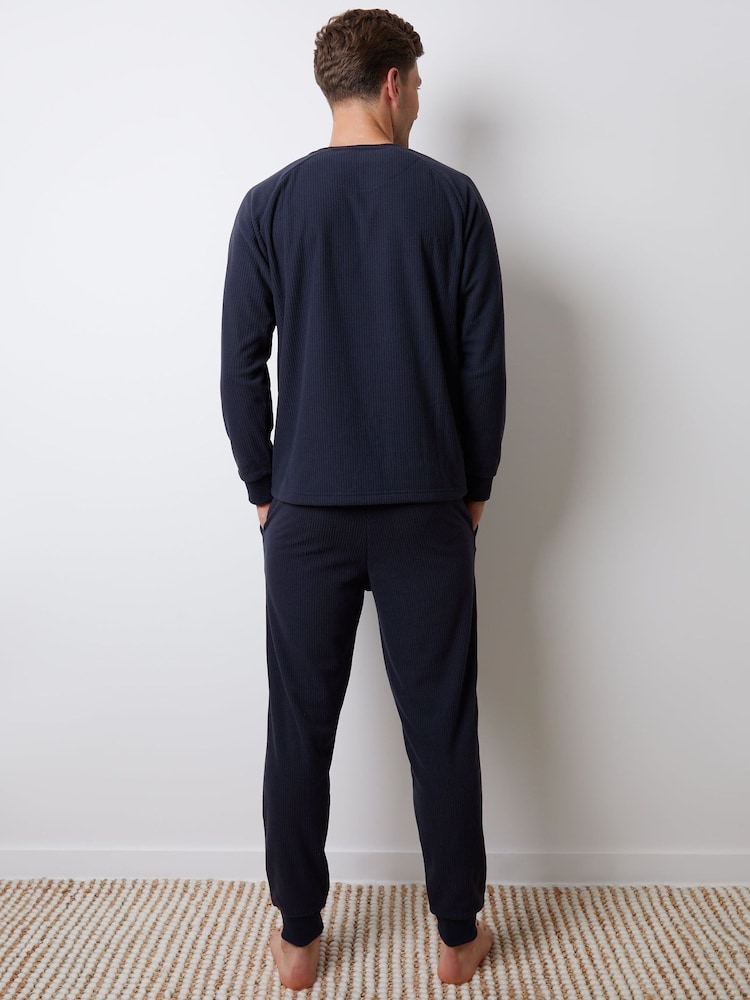 Threadbare Blue Waffle Textured Fleece Loungewear Set - Image 2 of 4 Threadbare Blue Waffle Textured Fleece Loungewear Set - Image 2 of 4