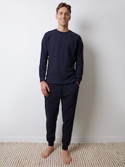 Threadbare Blue Waffle Textured Fleece Loungewear Set - Image 4 of 4