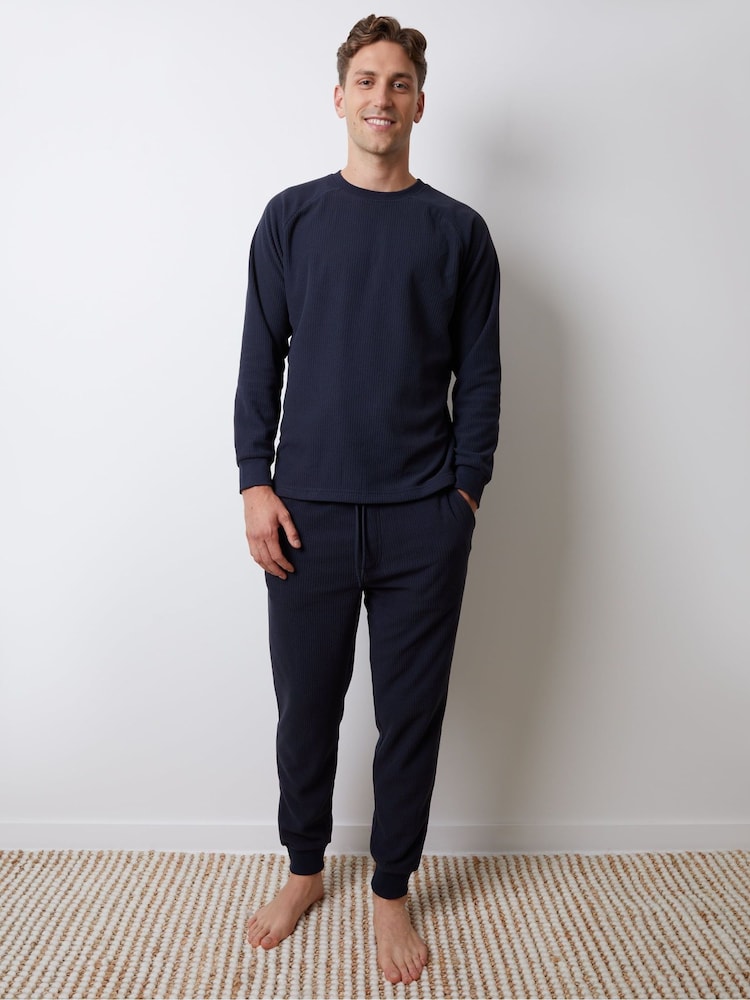 Threadbare Blue Waffle Textured Fleece Loungewear Set - Image 4 of 4 Threadbare Blue Waffle Textured Fleece Loungewear Set - Image 4 of 4