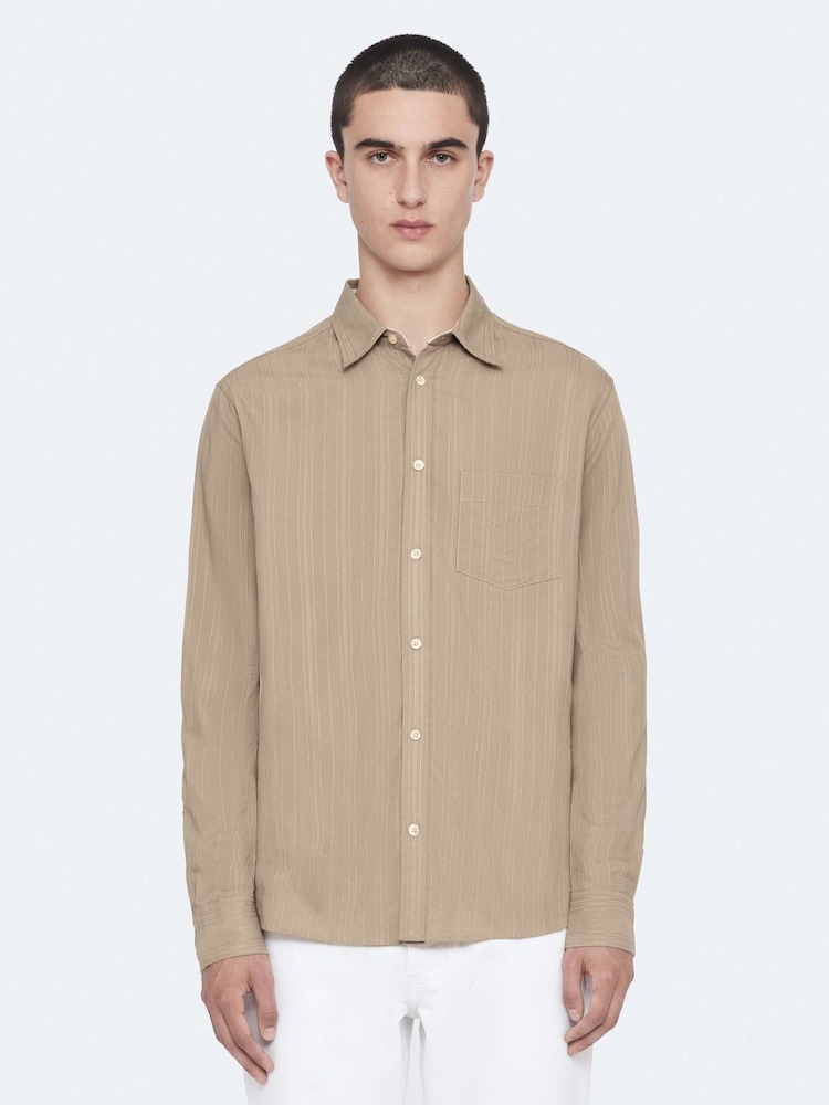 AllSaints Brown Duke Long Sleeve Shirt - Image 1 of 8 AllSaints Brown Duke Long Sleeve Shirt - Image 1 of 8