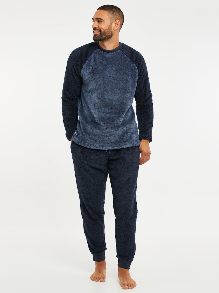 Threadbare Blue Borg Raglan Sweatshirt Lounge Set - Image 1 of 4 Threadbare Blue Borg Raglan Sweatshirt Lounge Set - Image 1 of 4