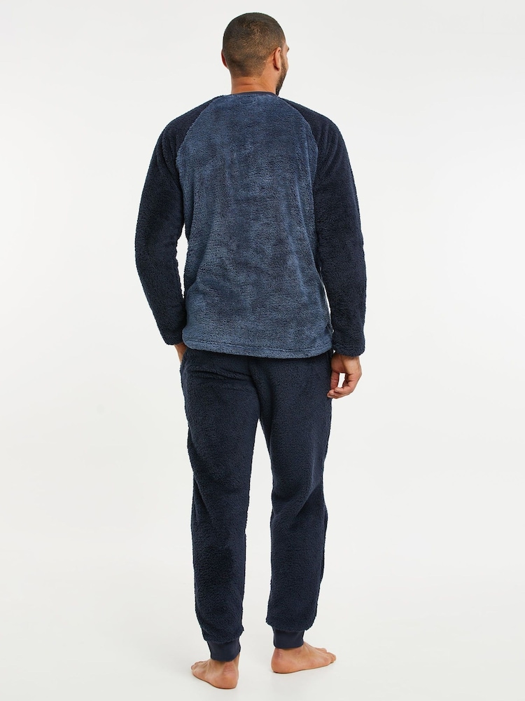 Threadbare Blue Borg Raglan Sweatshirt Lounge Set - Image 2 of 4 Threadbare Blue Borg Raglan Sweatshirt Lounge Set - Image 2 of 4