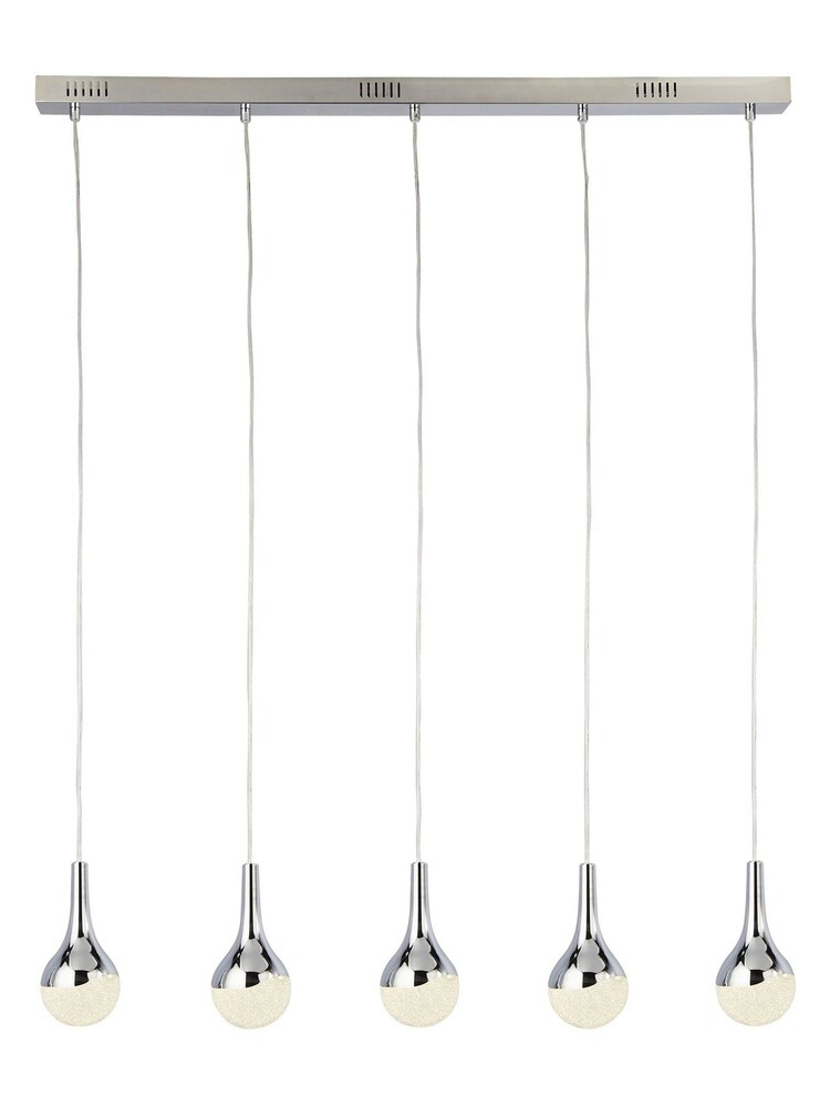 Searchlight Chrome Daisy Chrome with Crushed Ice Shades LED 5Lt Barn Ceiling Light - Image 2 of 3 Searchlight Chrome Daisy Chrome with Crushed Ice Shades LED 5Lt Barn Ceiling Light - Image 2 of 3