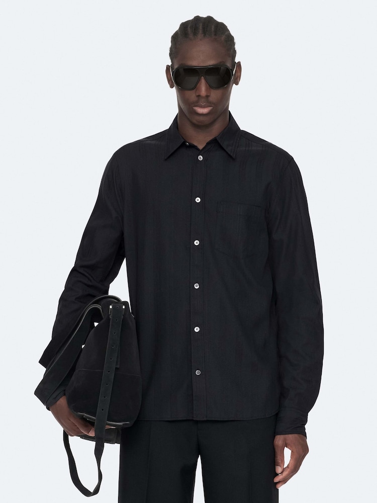 AllSaints Blue Duke Long Sleeve Shirt - Image 1 of 8 AllSaints Blue Duke Long Sleeve Shirt - Image 1 of 8
