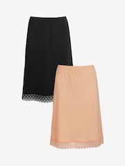 Black / Praline Nude Long Microfibre Long Half Slips 2 Pack - Image 1 of 7