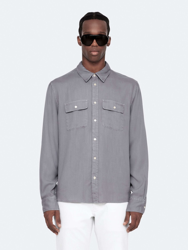 AllSaints Grey Bond Long Sleeve Shirt - Image 1 of 7 AllSaints Grey Bond Long Sleeve Shirt - Image 1 of 7