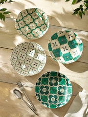 Teal/White Mediterranean Picnic Dinnerware Set of 4 Pasta Bowls - Image 1 of 6