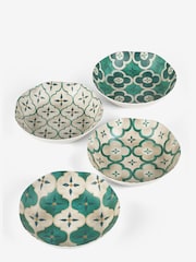 Teal/White Mediterranean Picnic Dinnerware Set of 4 Pasta Bowls - Image 6 of 6