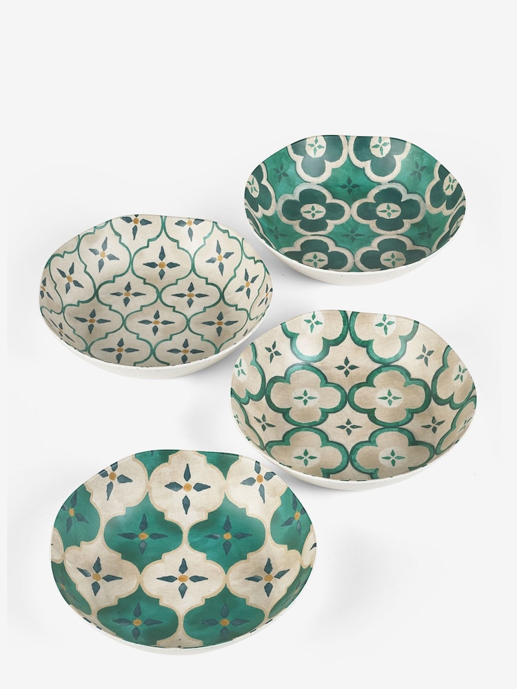 Teal/White Mediterranean Picnic Dinnerware Set of 4 Pasta Bowls - Image 6 of 6