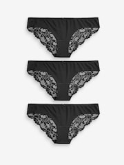 Black Brazilian No VPL Lace Back Briefs 3 Pack - Image 1 of 5