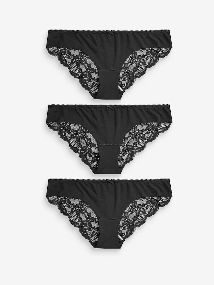 Black Brazilian No VPL Lace Back Briefs 3 Pack - Image 1 of 5