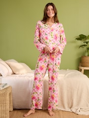 Bath & Body Works Pink Ginghan and Floral Print Woven Button Through Pyjamas - Image 2 of 7