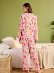Bath & Body Works Pink Ginghan and Floral Print Woven Button Through Pyjamas - Image 4 of 7