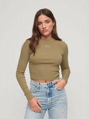 Superdry Green Rib Long Sleeve Fitted Top - Image 1 of 6