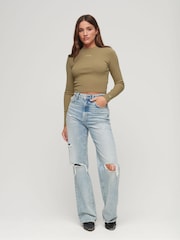 Superdry Green Rib Long Sleeve Fitted Top - Image 2 of 6