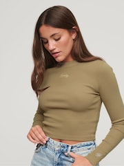 Superdry Green Rib Long Sleeve Fitted Top - Image 3 of 6