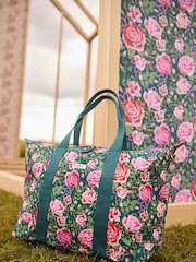 Cath Kidston Green Floral 100% Cotton Overnight Travel Bag - Image 1 of 12