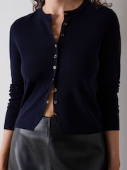 Whistles Blue Crew Neck Scarf Cardigan - Image 4 of 4