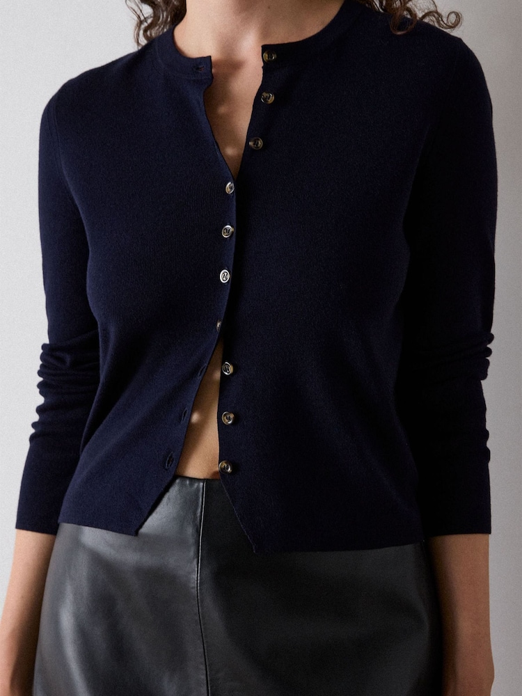 Whistles Blue Crew Neck Scarf Cardigan - Image 4 of 4 Whistles Blue Crew Neck Scarf Cardigan - Image 4 of 4