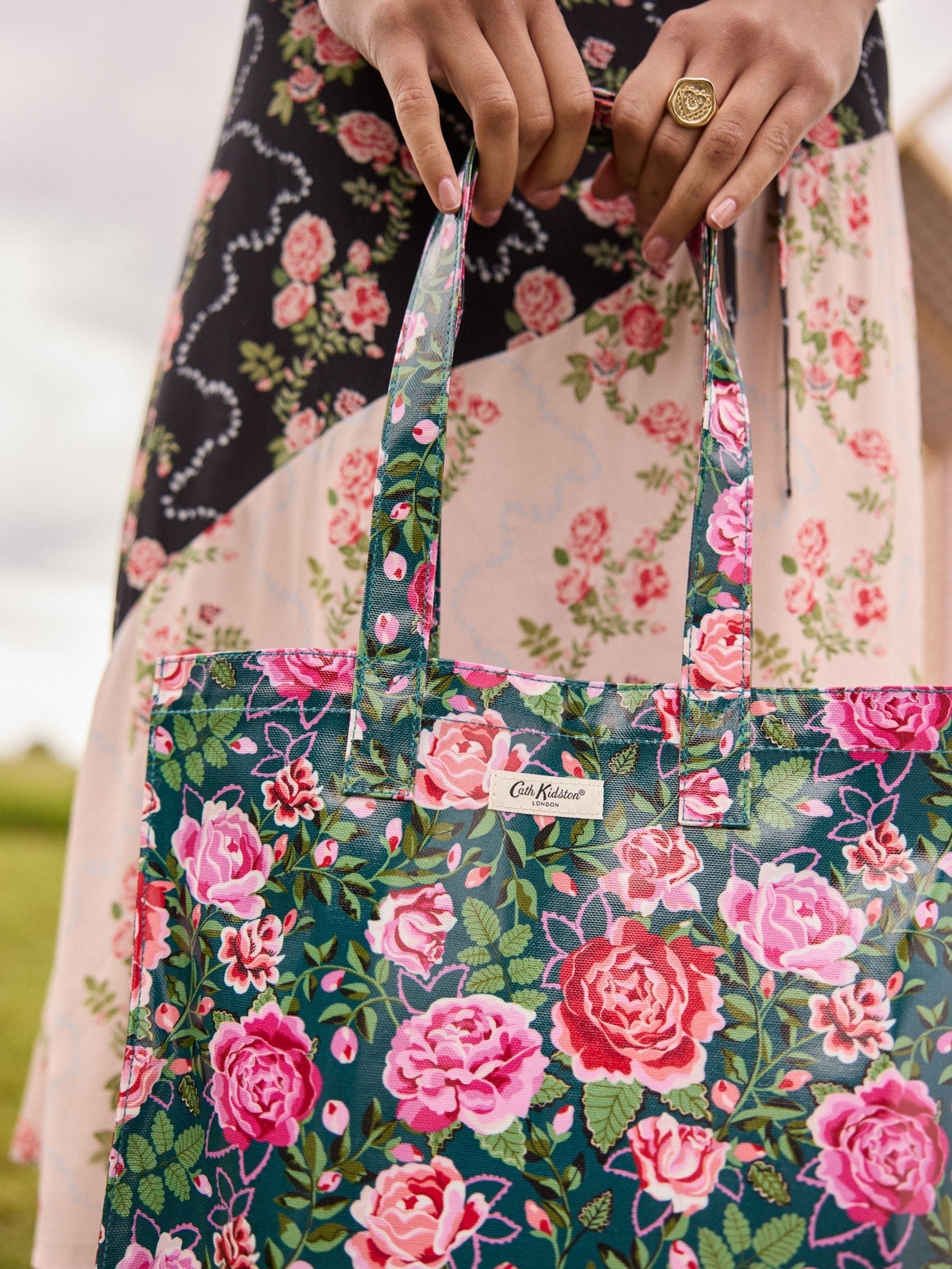 Cath Kidston Green Rose Large Coated Bookbag