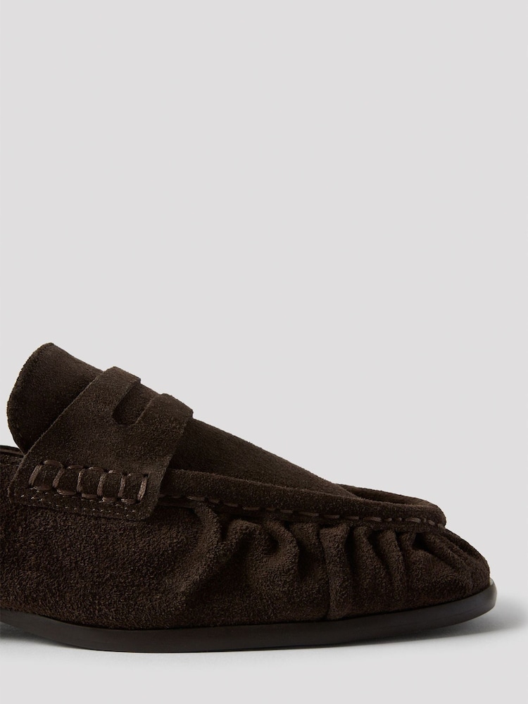 Whistles Brown Soft Suede Ruched Loafer - Image 4 of 4 Whistles Brown Soft Suede Ruched Loafer - Image 4 of 4