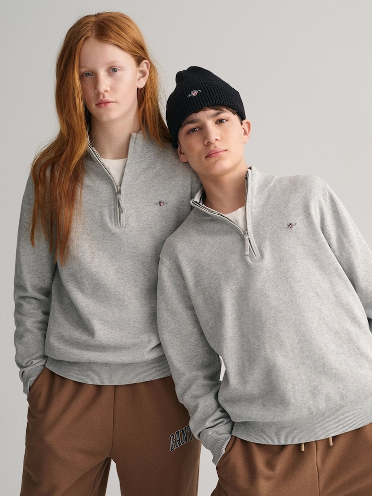GANT Grey Shield Logo 100% Cotton Half Zip Jumper - Image 1 of 5