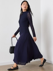 Whistles Blue Textured Drop Waist Dress - Image 1 of 4