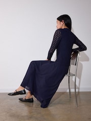 Whistles Blue Textured Drop Waist Dress - Image 3 of 4