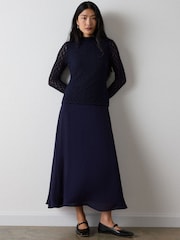 Whistles Blue Textured Drop Waist Dress - Image 4 of 4