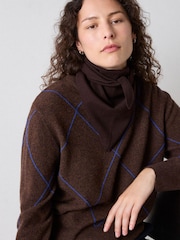Whistles Brown Wool Contrast Diamond Knitted Jumper - Image 1 of 4