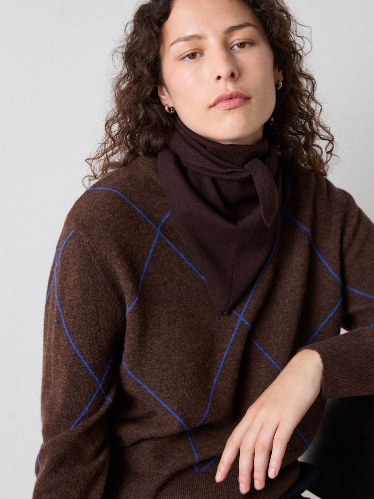 Whistles Brown Wool Contrast Diamond Knitted Jumper - Image 1 of 4 Whistles Brown Wool Contrast Diamond Knitted Jumper - Image 1 of 4