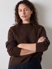 Whistles Brown Wool Contrast Diamond Knitted Jumper - Image 3 of 4