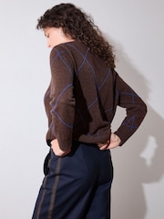 Whistles Brown Wool Contrast Diamond Knitted Jumper - Image 4 of 4