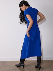 Whistles Blue Crepe Ruched Midi Dress - Image 4 of 4