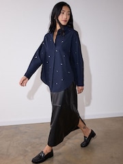 Whistles Blue Embellished Poplin Shirt - Image 2 of 4