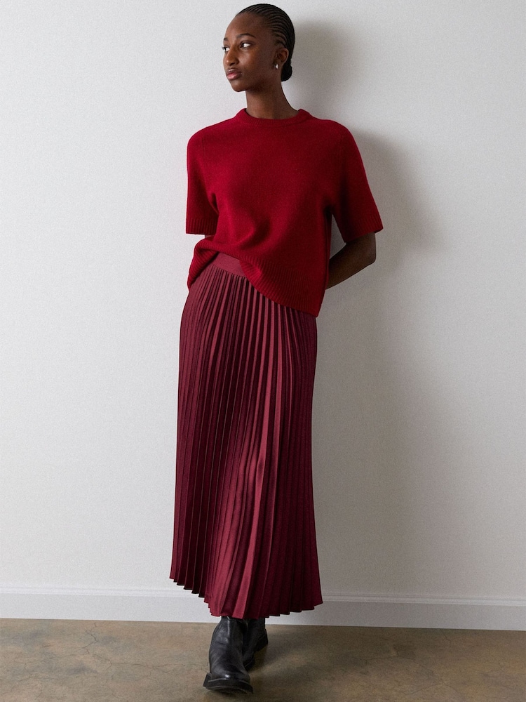 Whistles Red Satin Pleated Midi Skirt - Image 1 of 4