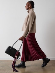 Whistles Red Satin Pleated Midi Skirt - Image 2 of 4