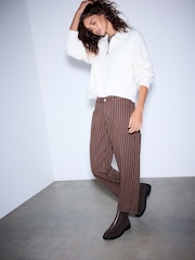 Chocolate Brown Stripped Double Pocket Barrel Jeans - Image 1 of 6
