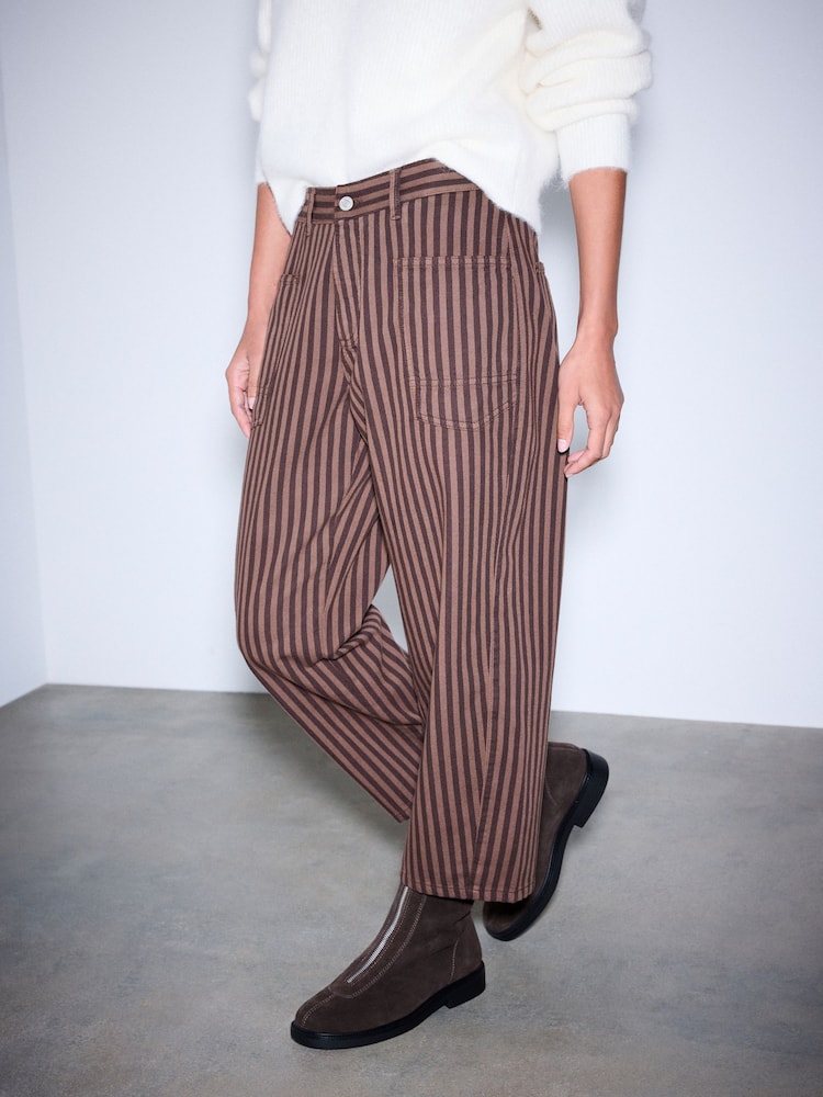 Chocolate Brown Stripped Double Pocket Barrel Jeans - Image 2 of 6