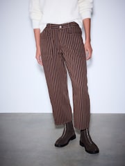 Chocolate Brown Stripped Double Pocket Barrel Jeans - Image 3 of 6