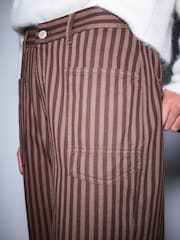 Chocolate Brown Stripped Double Pocket Barrel Jeans - Image 6 of 6