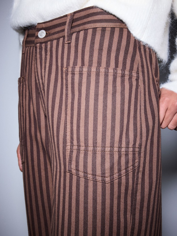 Chocolate Brown Stripped Double Pocket Barrel Jeans - Image 6 of 6