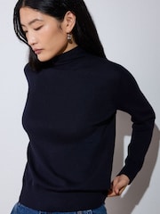 Whistles Blue Tie Neck Detail Knitted Jumper - Image 3 of 4