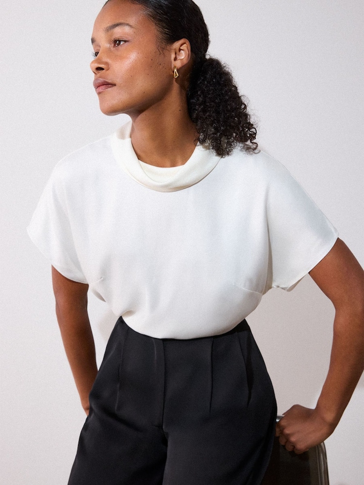 Whistles White Seam Detail Funnel Neck Blouse - Image 1 of 4 Whistles White Seam Detail Funnel Neck Blouse - Image 1 of 4