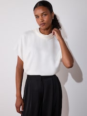Whistles White Seam Detail Funnel Neck Blouse - Image 4 of 4