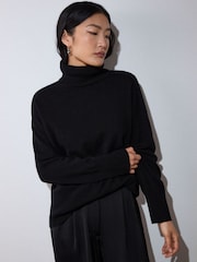 Whistles Black Cashmere Seam Roll Neck Knit Jumper - Image 2 of 4