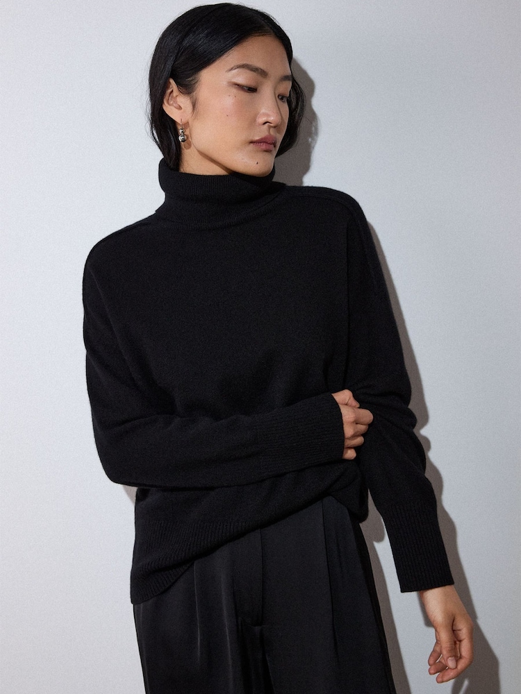 Whistles Black Cashmere Seam Roll Neck Knit Jumper - Image 2 of 4